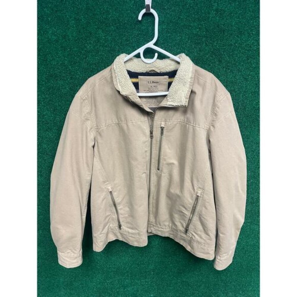 90s LL Bean Sherpa Lined Barn Chore Coat Jacket Tan Brown Sz XL Unisex